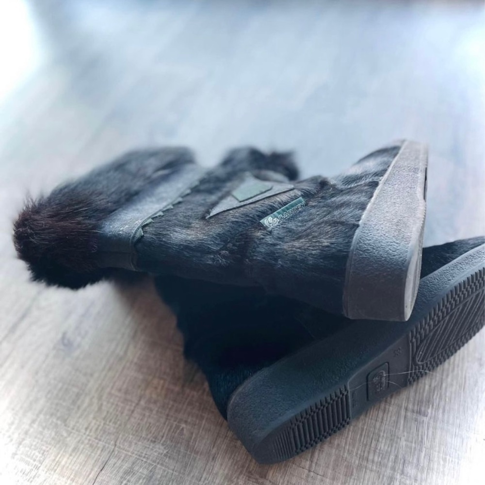 GARDEN | 7.5 / 38 | Italian Pony Hair Shearling Trim Low Wedge Calf Boots
